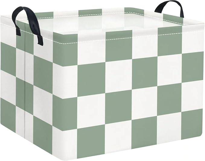 Rectangular Baby Kids Storage Basket for Home Kitchen Girls Cute Toy Storage Bin Organizer Shelf Book Room Decor(Green Checkered)