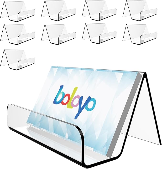 Boloyo Acrylic Business Card Holder for Desk , 10PC Business Card Display Stand Desktop Name Card Organizer Capacity 60 Cards