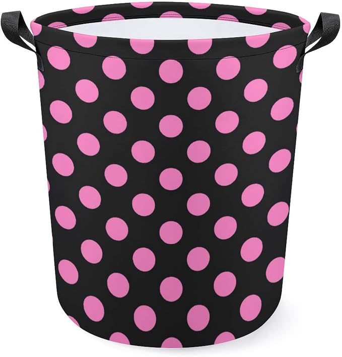 Black And Pink Polka Dot Laundry Basket,Laundry Hamper,Collapsible Storage Bin, Oxford Fabric Clothes Baskets,Nursery Hamper For Home,Office,Dorm,Gift Basket