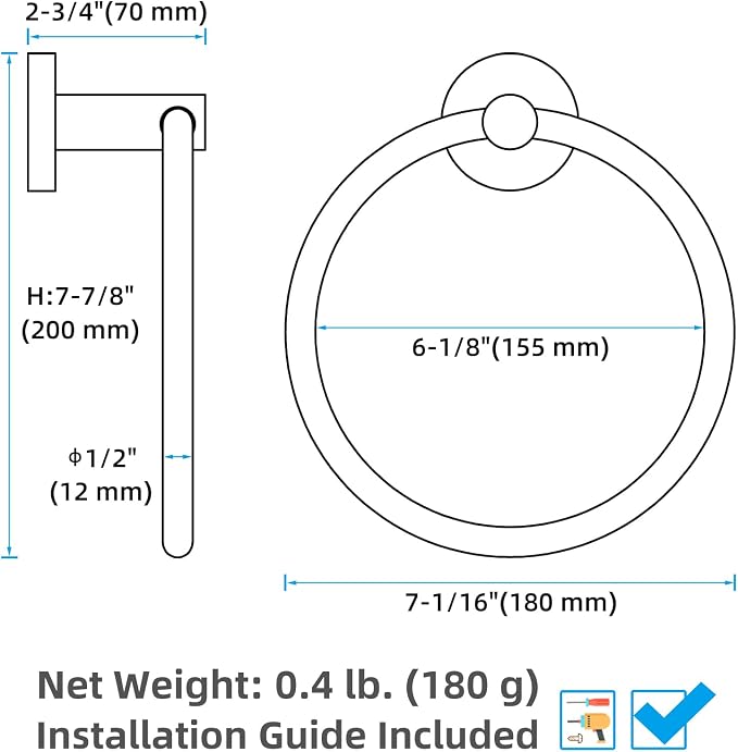 APLusee Brushed Gold Hand Towel Ring, 304 Stainless Steel Flexible Round Towel Holder for Bathroom Kitchen, Wall Mounted