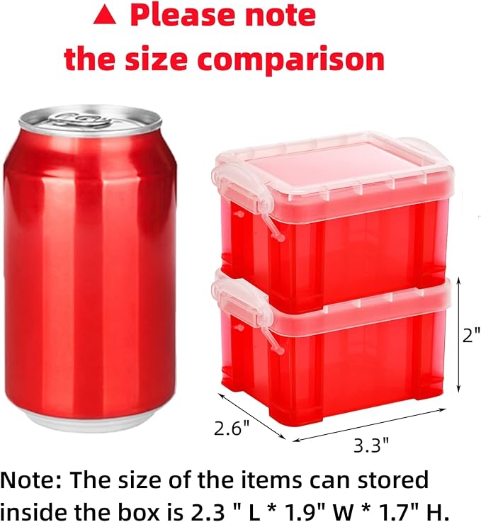 Hiceeden 24 Pack Mini Plastic Storage Bins with Lid, 3.3"×2.6"×2" Clear Latch Small Storage Box, Stackable Organizer Container for Crafts, Jewelry Beads, Office Supplies, 8 Colors