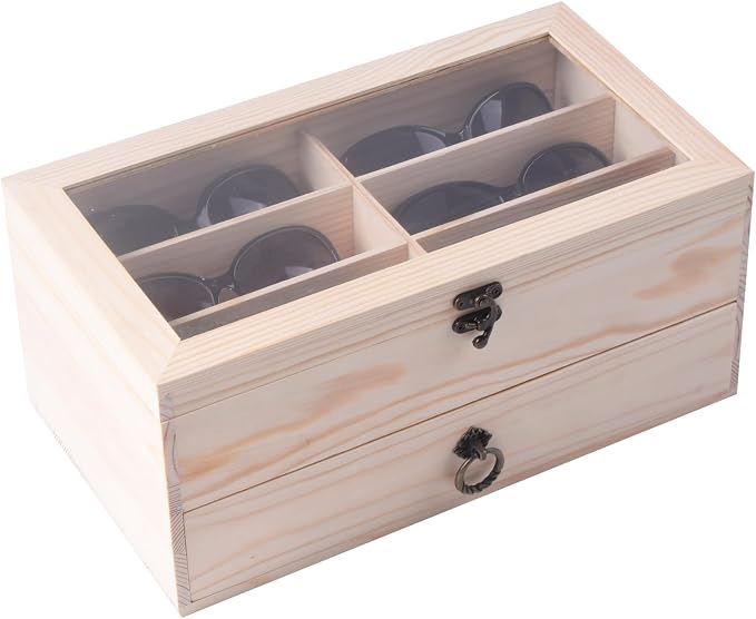 AUTOARK Pine Wood 12 Piece Eyeglass Storage Display Case Organizer,AW-171 | Sunglass Glasses Display,Drawer Lockable,DIY Colors