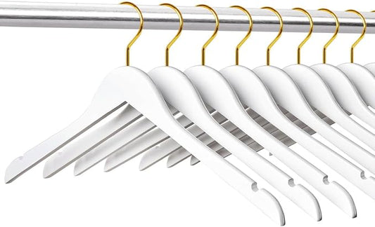 Amber Home 24 Pack White Wooden Hangers with Gold Hooks, White Wood Shirt Hangers with Notches for Dress, Coat, Bridal