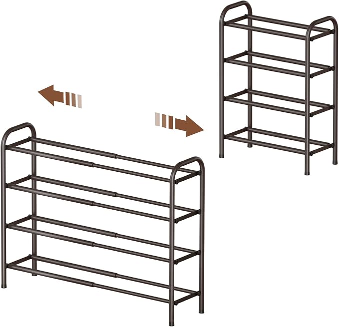 Gonfoam Shoe Rack for Closet, Expandable Shoe Organizer Storage Shelf, Adjustable Metal Free Standing Small Closet Shoe Rack for Entryway, Doorway (4-Tier Bronze)