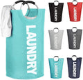 Mziart 90L Large Collapsible Laundry Hamper Laundry Basket with Alloy Handles for College, Camping and Home, Heavy Duty and Durable Thicken Foldable Clothes Storage Washing Bag (Blue)