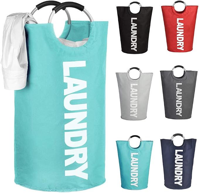 Mziart 90L Large Collapsible Laundry Hamper Laundry Basket with Alloy Handles for College, Camping and Home, Heavy Duty and Durable Thicken Foldable Clothes Storage Washing Bag (Blue)