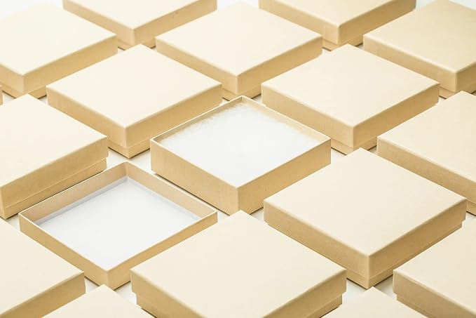 Magicool 96 Pack 3.5x3.5x1 Inch Cardboard Jewelry Boxes,Used for Necklaces,Bracelets,Earrings,Jewelry,Small Gift Packaging,Jewelry Gift Boxes with Lids and Filled with Cotton(Brown)