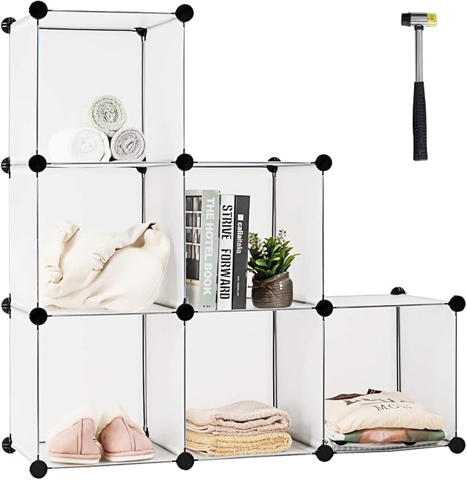 Tangkula 6 Cubes Storage Organizer, DIY Plastic PP Closet Cabinet w/Rustproof Steel Frame, Portable DIY Modular Storage System w/Hammer for Toys, Books, Shoes Indoor Use