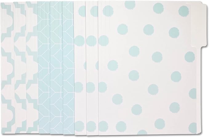 Designer File Folders by Kahootie Co, Set of 9 Decorative File Folders, 9.5” x 11.75”, Paper Organization, Office Supplies, File Folder Organizer, 3 Tab File Folders (Teal)