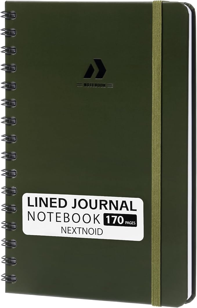 Nextnoid Lined Spiral Notebook Journal For Women & Men - A5(5.8" x 8.3") 170 Pages, Hardcover Notebooks for Work & Note Taking, College Ruled Journals for Writing - Woodland Olive