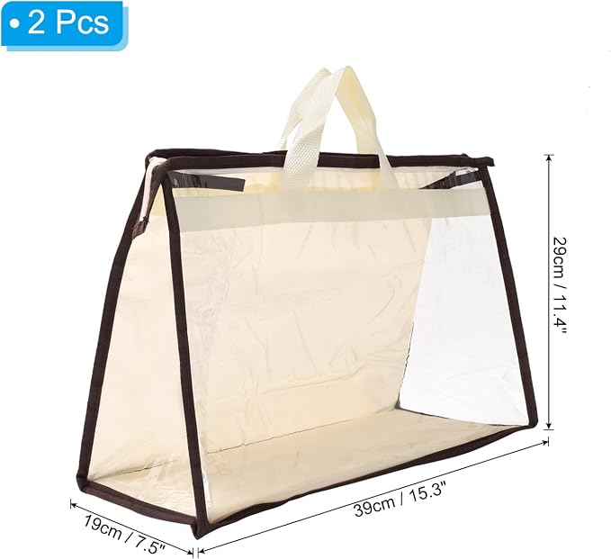 PATIKIL Handbag Dust Bags, 2 Pack Clear Purse Storage Organizer M Size PVC Dustproof Handbag Cover Transparent Purse Protector, Beige