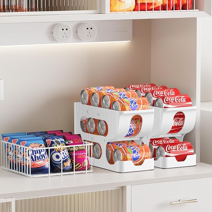 Sotfamily FIFO Soda Can Organizer for Pantry or Fridge, Holds 24 Cans | 2-Pack Automatic Rolling Drink Organizer for Fridge, Space-Saving Pop Can Dispenser/Holder/Storage/Container for Refrigerator
