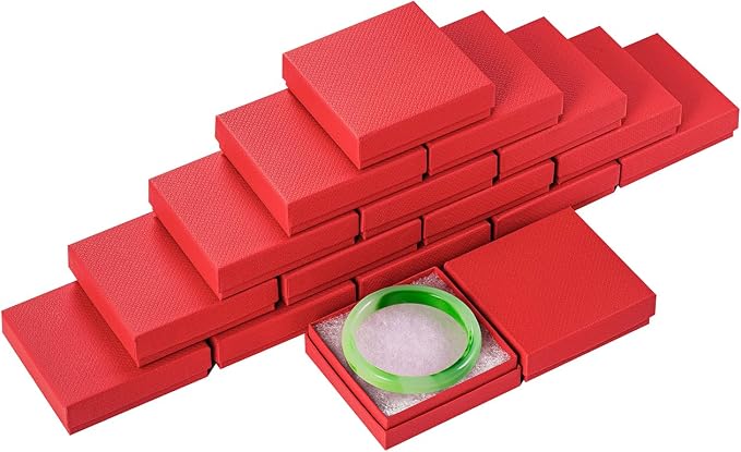 Magicool 40 Pack Red Cardboard Jewelry Boxes with Lids and Cotton, 3.5x3.5x1 Inch, Perfect for Earrings, Bracelets, Necklaces, Rings, Gifts