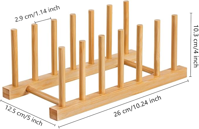 HBlife 4pcs Bamboo Dish Plate Bowl Cup Book Pot Lid Cutting Board Drying Rack Stand Drainer Storage Holder Organizer Kitchen Cabinet（Keep Dry）