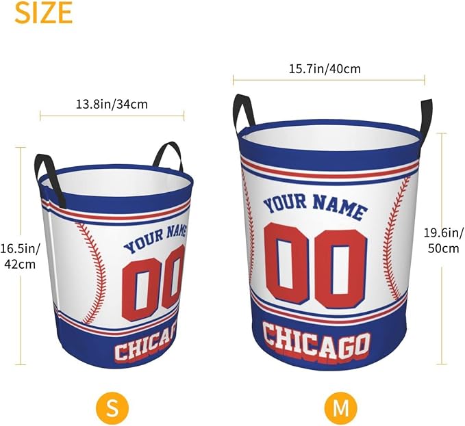 Chicago Custom Laundry Hamper Personalized Laundry Basket Customized Name And Number Collapsible Storage Basket for Bedroom Bathroom Living Room Baseball Fan Gifts
