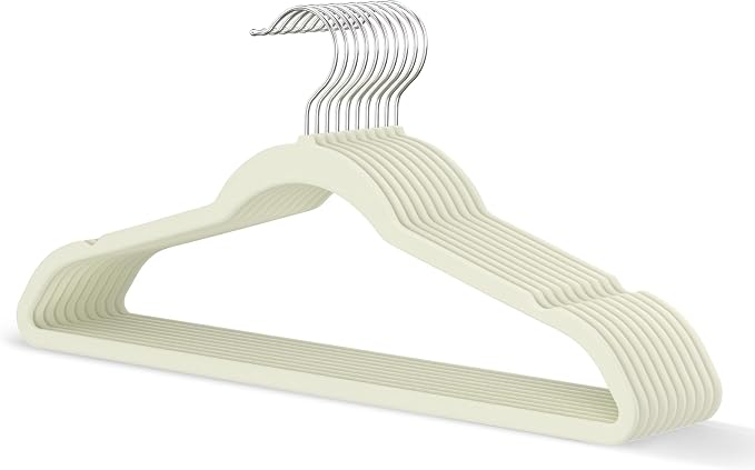 Ivory Velvet Hangers 20 Pack, Slim Space Saving Suit Hangers for Closet Organizer, Rotating Silver Hook, Non Slip Clothes Felt Hanger Heavy Duty for Coat,Shirt, Pants, Camisole, Dress