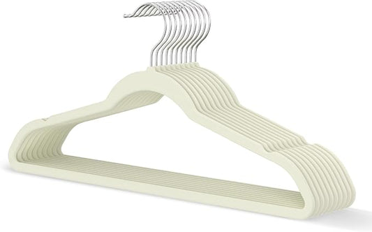 Ivory Velvet Hangers 20 Pack, Slim Space Saving Suit Hangers for Closet Organizer, Rotating Silver Hook, Non Slip Clothes Felt Hanger Heavy Duty for Coat,Shirt, Pants, Camisole, Dress