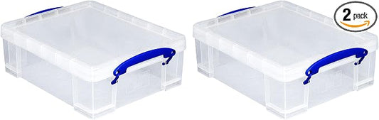 Really Useful Box 2 Pack Storage Bins, Clear Plastic Stackable Organizing Totes, 8.1 Liter
