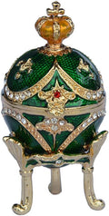 Faberge Egg Trinket Box - Easter Egg Collectible, Jewelry Box Hand Painted Decorative Box with Hinged Lid Ring Earring Holder (Green)