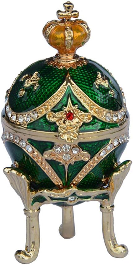 Faberge Egg Trinket Box - Easter Egg Collectible, Jewelry Box Hand Painted Decorative Box with Hinged Lid Ring Earring Holder (Green)