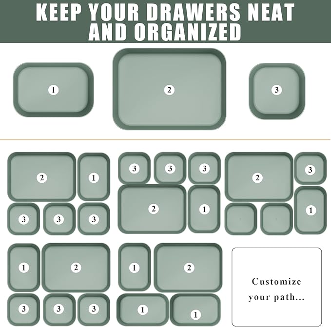 Drawer Organizers Bins 10 PCS for Bathroom Makeup Desk Office | with Non-slip Pads, 3 Sizes, Plastic Tray, Vanity Organizer, Kitchen Utensils Organizer