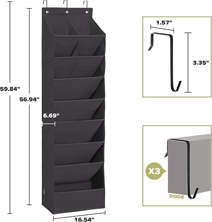 4 Pack Shoe Organizer with 6 Extra Large Pockets and 4 Large Pocket, Over the Door Sturdy Closet Storage Rack, Hanging Shoe Organizer for Shoes, Sneakers, Black