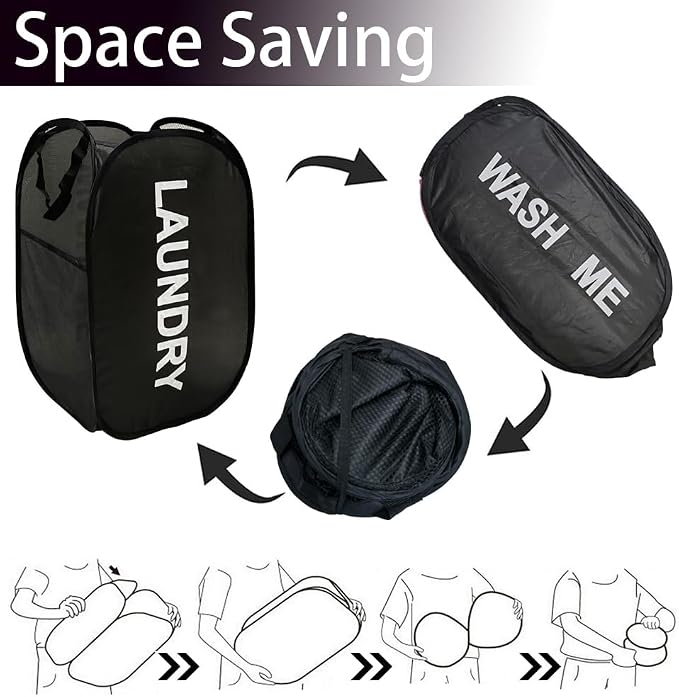 Collapsible Laundry Basket Foldable Laundry Hamper Pop Up Basket Dirty Clothes Hamper for College Dorm, Travel, Cruise, Hotel, Black