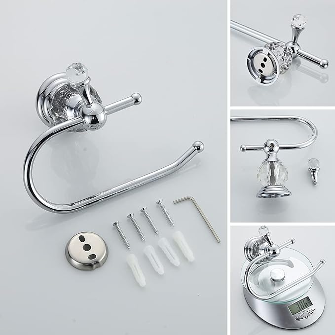 WOLIBEER Crystal Toilet Paper Holder, Polished Chrome Tissue Paper Holder Silver Bathroom Toilet Roll Hanger Wall Mounted Brass