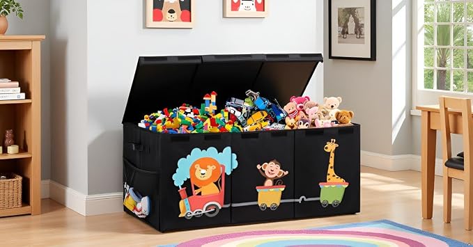 XL Toy Box - Toy Storage Bins with lids, Collapsible Toy Chest for Boys Girls, Kids Big Toy Organizer with Adjustable Dividers for Living Room Area, Playroom, Bedroom，38"x16"x14"