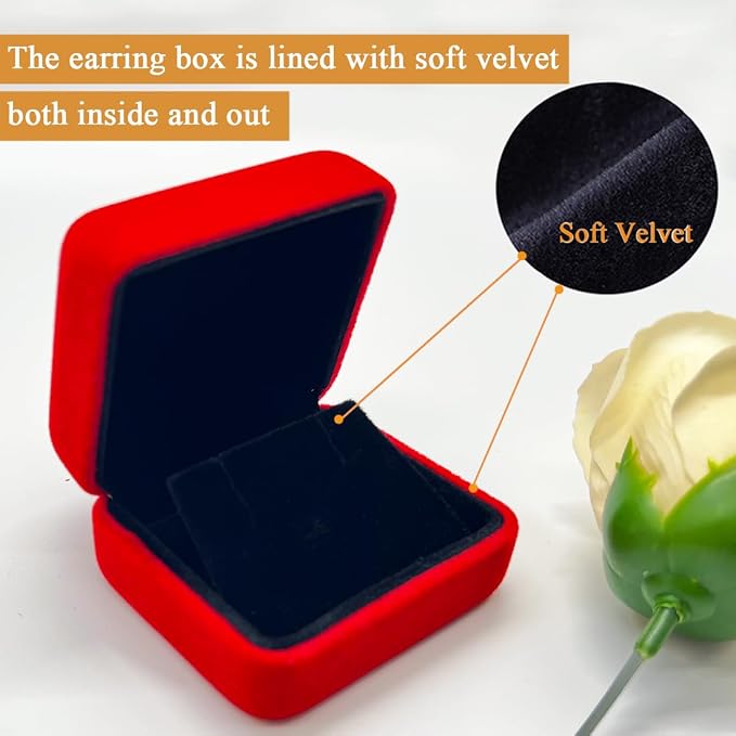 2 Pieces Velvet Earring Box,Stud Earring Gift Box,Jewelry Display Case for Proposal,Engagement,Wedding and Birthday,Red