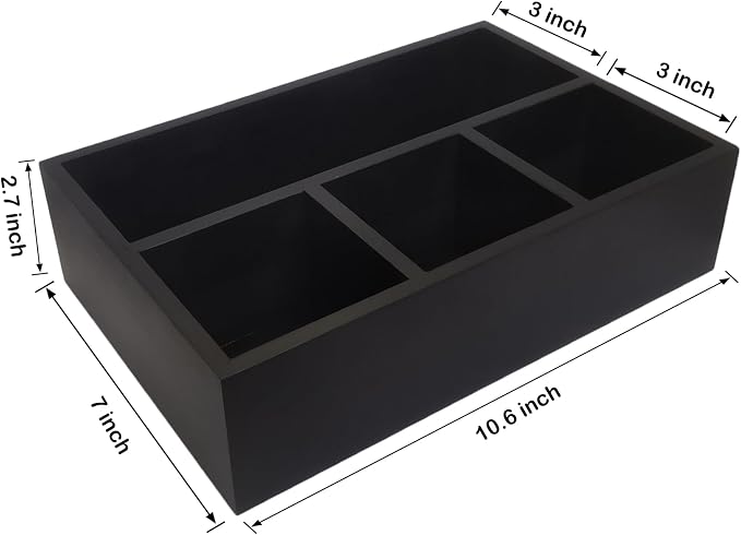Tea Bag Organizer Black Wood Tea Bag Holder 4 Compartments Coffee Drawer | Large Capacity Sugar Packet Holder Coffee Station Organizer Tea Bags Caddy Drawer Storage Container for Countertop