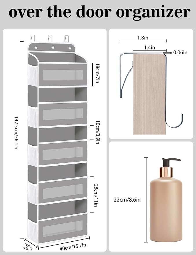 KYEVIS Over The Door Organizer, 5 Shelves Closet Door Hanging Organizer with 10 Mesh Pockets, Nursery Closet Organizer, Baby Essentials, Dorm Room Essentials for Girls