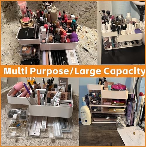 Pink Makeup Countertop Organizer,Large Capacity Make up Organizers for Vanity with 6 Drawer,Plastic Bathroom Skincare Or