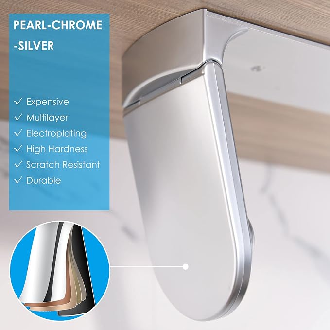 simpletome ONE Hand Paper Towel Holder Under Cabinet (Pearl Chrome Silver) | tension arms, tear one/more sheets at one time | aluminum alloy+abs | adhesive or drilling for wall/cabinet | for 28cm roll