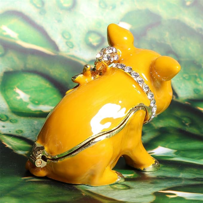 Waltz&F New Golden Pig with Bowknot Handcrafted Pewter Trinket Box Animal figurine Hinged Jewelry Box