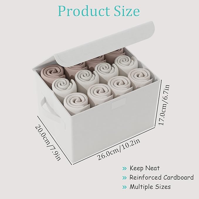 Storage Bin with Lid, Closet Boxes, 4 Pack, White, 10.2x7.9x6.7 In | Fabric Clothing Basket with Cover, Collapsible Stackable Organizer Cubes with 2 Handles, for Closets and Bathroom Vanities