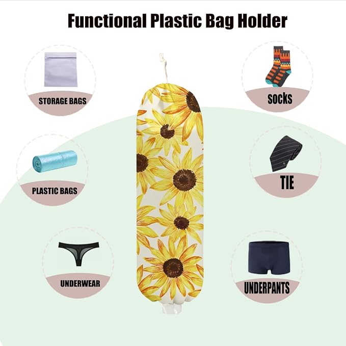 Sunflower Plastic Bag Holder, Sunflower Gifts for Women Mom Grandma | Wall Mount Plastic Bag Holders for Grocery Bags, Floral Reusable Grocery Bags Storage Dispenser for Home Kitchen Pantry Decor
