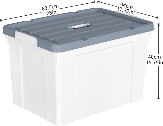 Cetomo Lidded Storage Bin with Handle, Tote Organizing Container with Wheels, Lid and Secure Latching Buckles, Stackable and Nestable, Plastic, 95 Quart-4 Pack, White