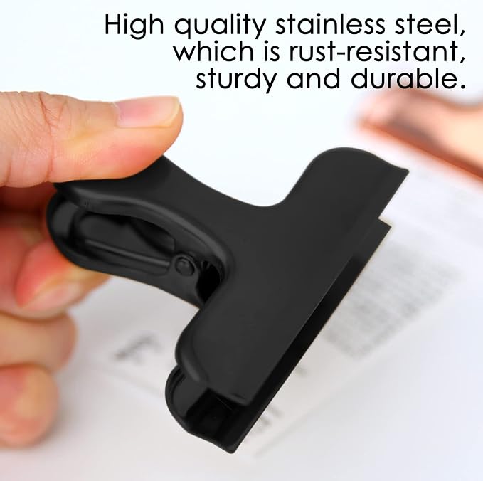 Set of 8 Heavy Duty Stainless Steel Bag Clips SourceTon 3 Inch Durables Paper Seal Grip for Coffee Food Bread Bags, Kitchen Home Usage- Black