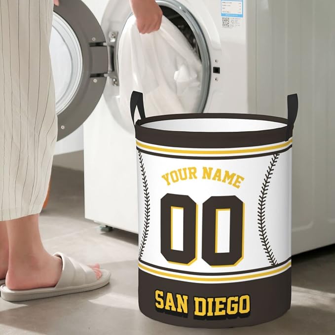 Custom San Diego Laundry Hamper Personalized Laundry Basket Customized Name And Number Collapsible Storage Basket for Bedroom Bathroom Living Room Baseball Fan Gifts