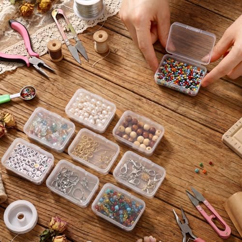 SATINIOR 300 Packs Clear Small Plastic Containers Transparent Storage Box with Hinged Lid in Bulk for Jewelry Hardware C