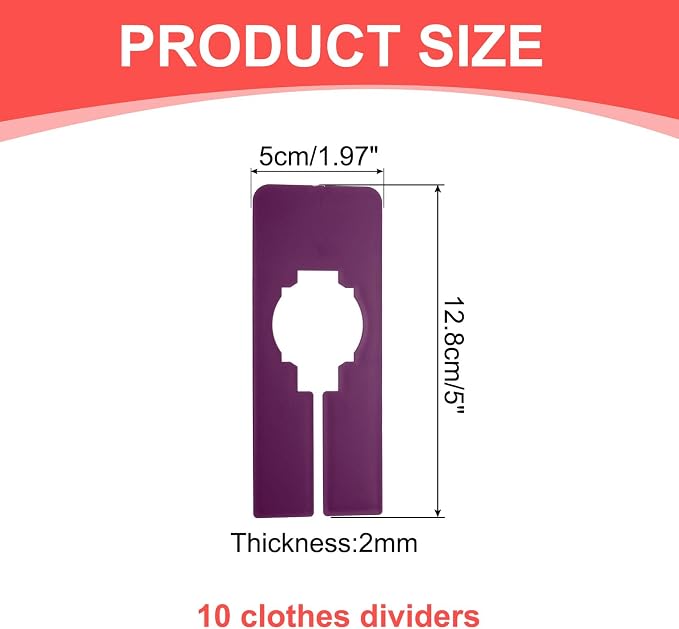 uxcell 10 Pcs Clothes Dividers,Rectangle Closet Rack Dividers Clothing Rack Size Dividers Blank Labels Writable & Reusable for Hanging Clothes Sorting Size, Purple