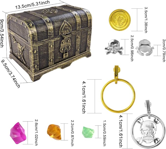 AEVBSOY Pirate Treasure Chest Toys Kids Storage Pirate Treasure Chest Adventurous Treasure Box with Lock Toy Treasure Chest Box for Kids Boys for Props Party Favors Decoration