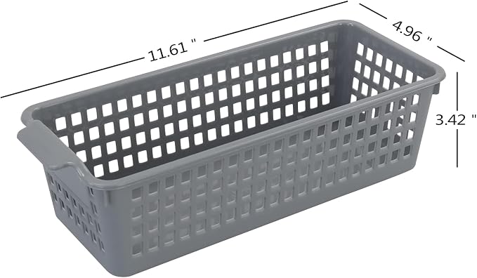 Slim Storage Basket Bins, 6 Pack Grey Plastic Baskets