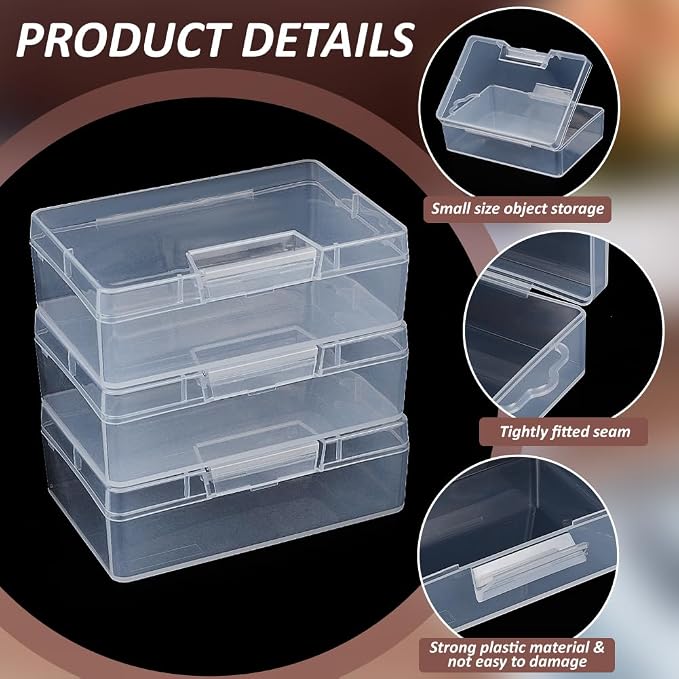 BENECREAT 6 Pack Clear Plastic Box Clear Storage Case Collection Organizer Container with Hinged Lid and Hangers For Organizing Small Parts Office Supplies Clip - 3.93x2.75x1.3 Inches