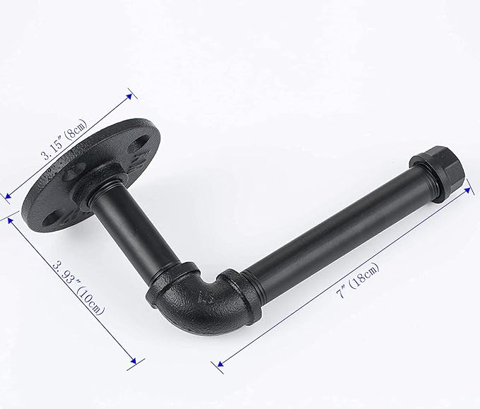 Industrial Pipe Toilet Paper Holder, Heavy Duty DIY Vintage Rustic Farmhouse Style Wall Mount Iron Paper Roll Holder,Towel Rack with Hardware for Bathroom, Kitchen, Bedroom, Matte Black