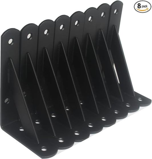 8 Pack L5 x H 3" Black Heavy Duty Shelf Brackets with Screws Metal Shelf Brackets Shelf Support Angle Brackets for Shelves L Brackets Heavy Duty Floating Shelf