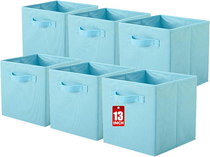 ShellKingdom Storage Bins, Foldable Fabric Storage Cube And Cloth Organizer | Storage Drawer For Closet And Toys, 13 X 13 X 13 INCH, 6 Pack (Light Blue)