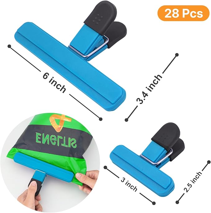 28 Pcs Chip Bag Clips, Bag Clips for Food Storage, Snack Clip for Other Food Bags, Heavy Duty Sealing Clip for Home, Office and More