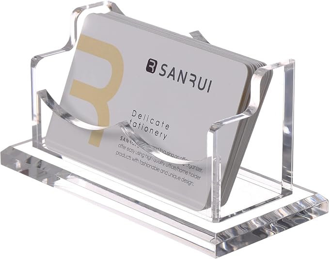 SANRUI Clear Horizontal Business Card Holder Stand for Desk, Acrylic Desktop Display Name Cards Holders Organizer Storage Rack,for Exhibition, Home, Office,1 Tier 1 Pocket, 60 Card Capacity